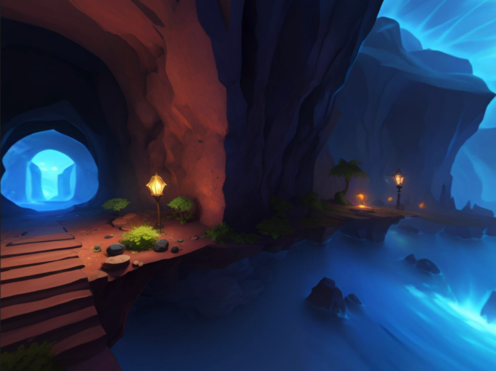 Screenshot image of a magical cave. Clicking on the image opens an interactive game. 